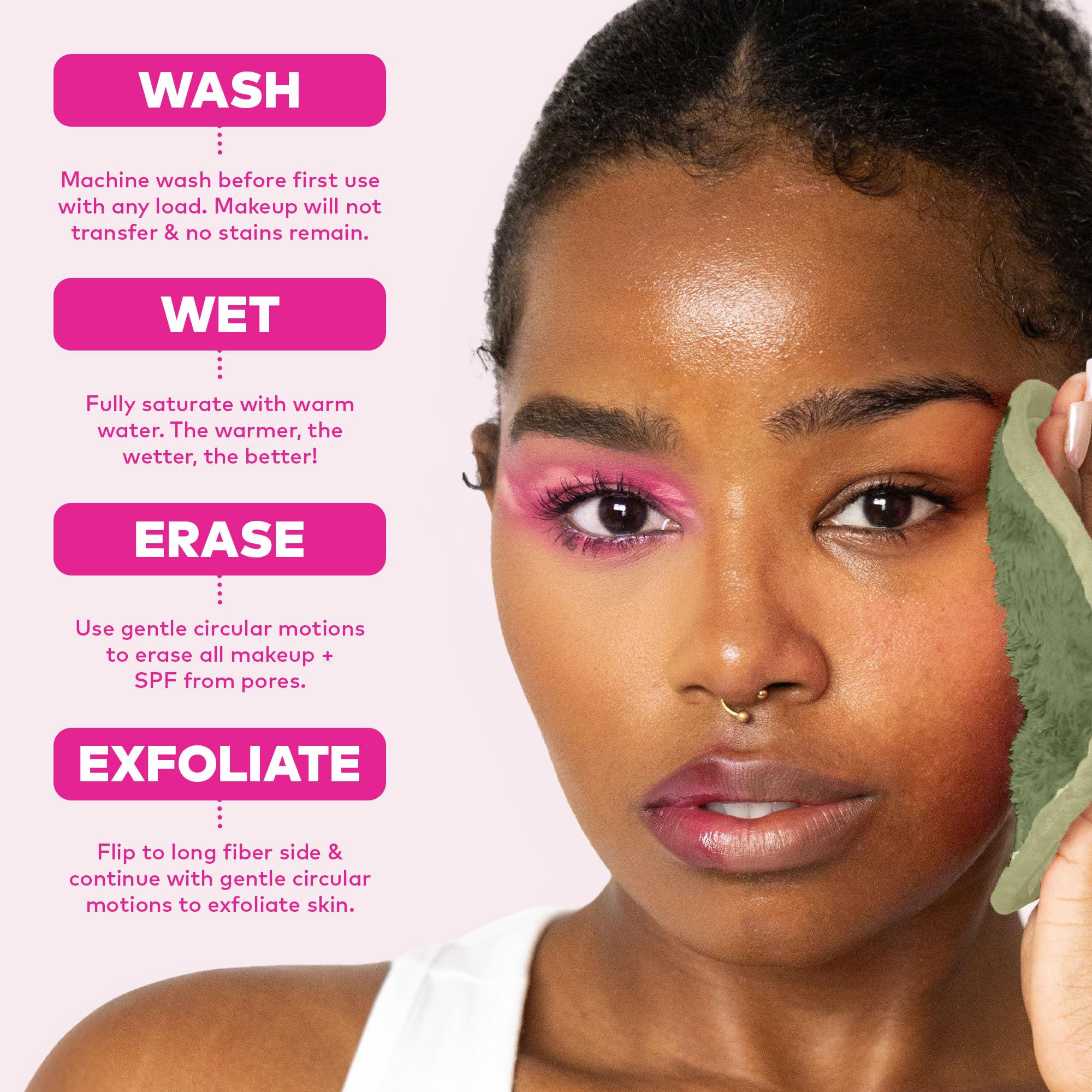 The Original MakeUp Eraser PRO, Effortlessly Remove All Makeup Using Only Water, Including Waterproof Mascara, Eyeliner, Foundation, Lipstick, Sunscreen,and More! Original Pink, 1ct.