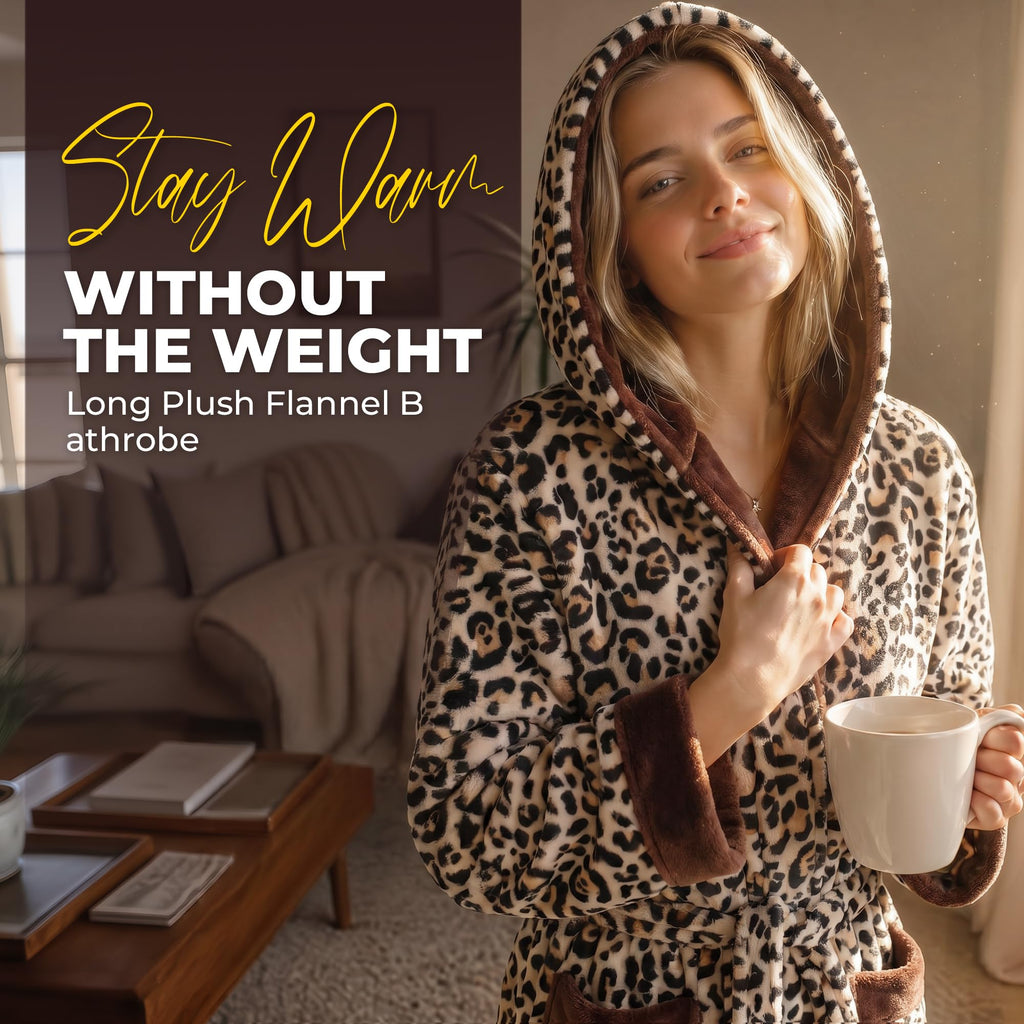 U2SKIIN Womens Hooded Fleece Robes, Soft Plush Long Bathrobe, Comfy Housecoat for Womens