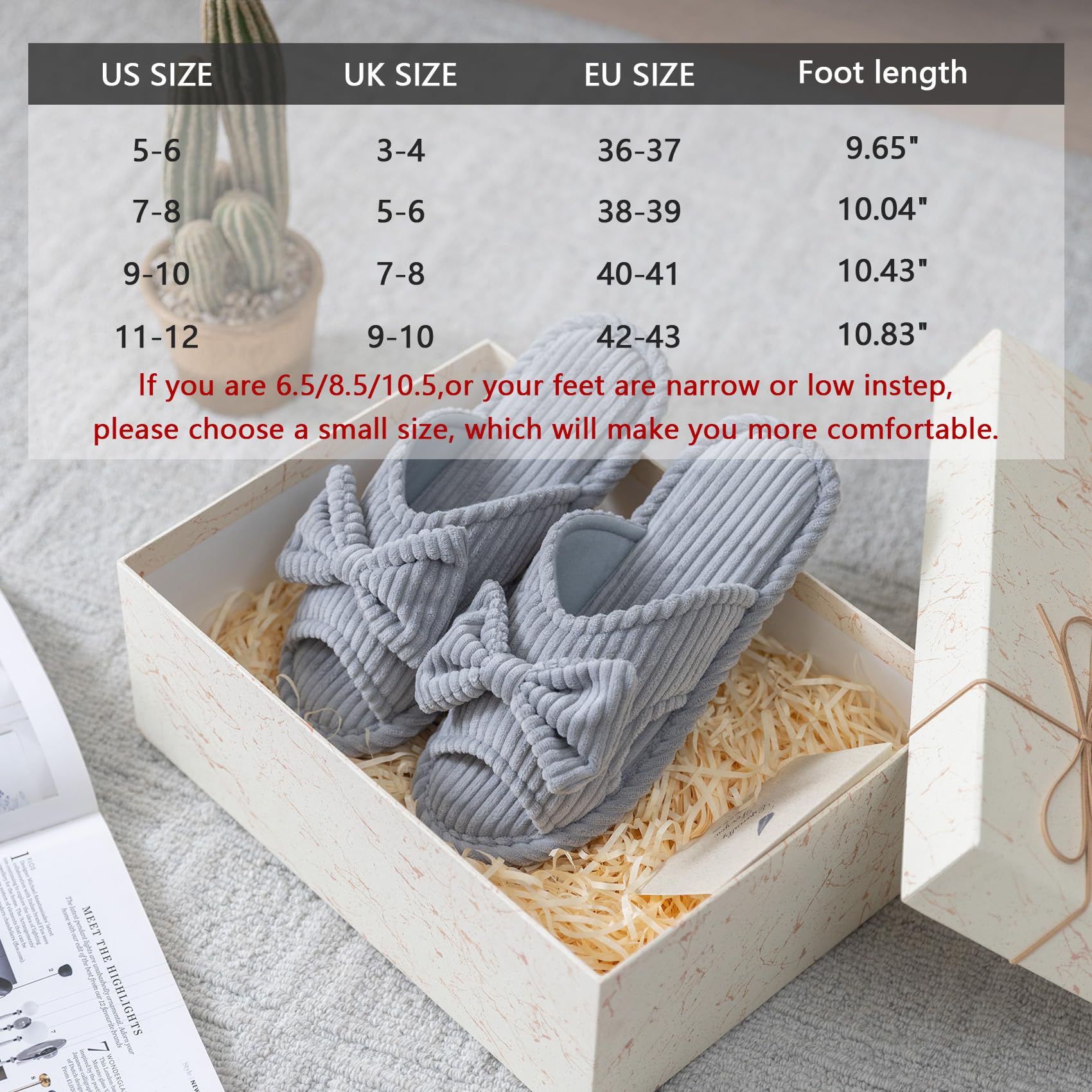 GOEWY Cute Slippers for Women Indoor and Outdoor Cozy Soft Bow Open Toe Womens Slippers with Memory Foam Anti-Skid Sole Slides Spa Birthday Gifts for Women Mom Her Ladies Bridesmaid