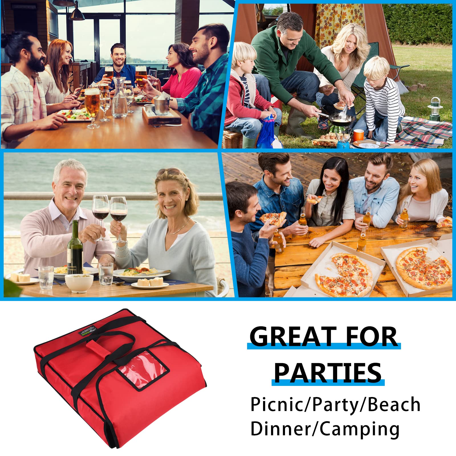 Pizza Bags for Delivery 20" X 20" X 6" - Moisture-Free, Professional Thermal Pizza Warmer, Heavy-Duty Pizza Delivery Bag, Suitable for Restaurants,Picnic Uber Eats & Door Dash（Silver）