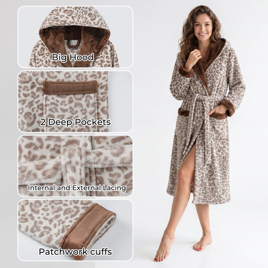 U2SKIIN Womens Hooded Fleece Robes, Soft Plush Long Bathrobe, Comfy Housecoat for Womens