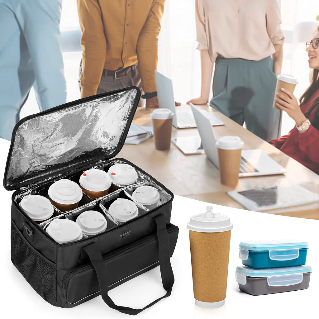 Trunab Reusable 6 Cups Drink Carrier for Delivery Insulated Drink Caddy with Handle and Shoulder Strap, Adjustable Dividers, Beverages Carrier Tote Bag, for Daily Life Takeout, Outdoors, Travel
