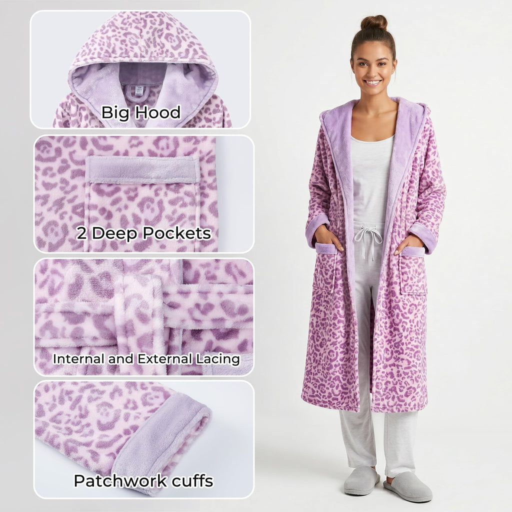 U2SKIIN Womens Hooded Fleece Robes, Soft Plush Long Bathrobe, Comfy Housecoat for Womens