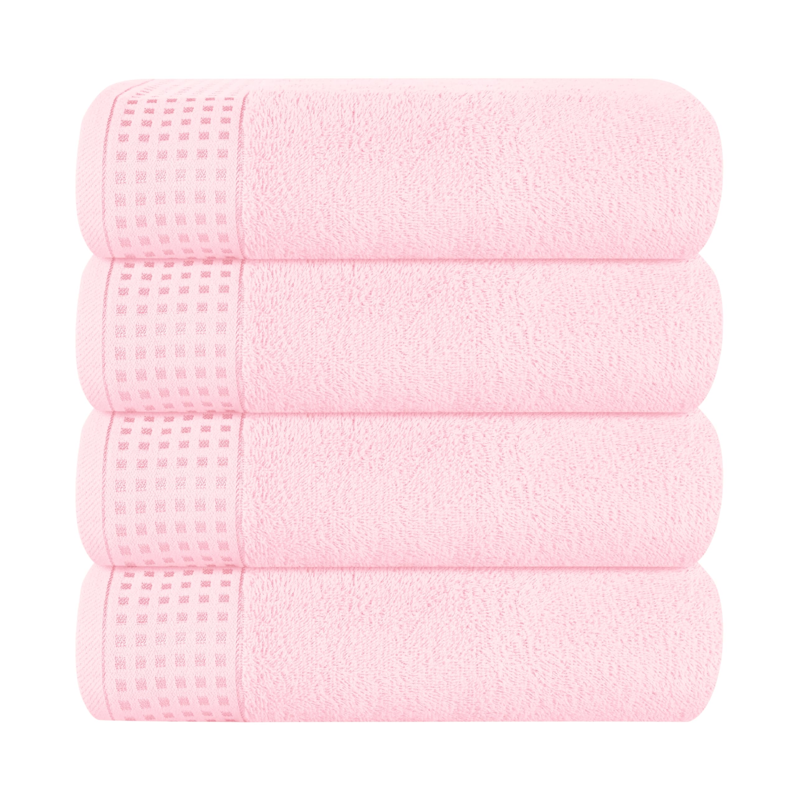 GLAMBURG 100% Cotton Ultra Soft 6 Pack Towel Set, Contains 2 Bath Towels 28x55 Inches, 2 Hand Towels 16x24 Inches & 2 Wash Coths 12x12 Inches, Compact Absorbent Lightweight & Quickdry - Pink