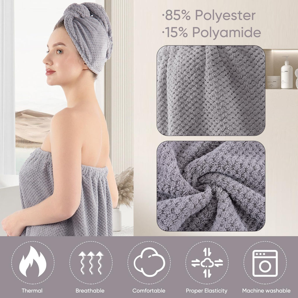 Spa Robe Bath wrap Towels for Women and Hair Drying Towel Waffle Spa Wraps with Pocket Adjustable Closure Lightweight Towel Wraps for Bath Shower (4, Purple)