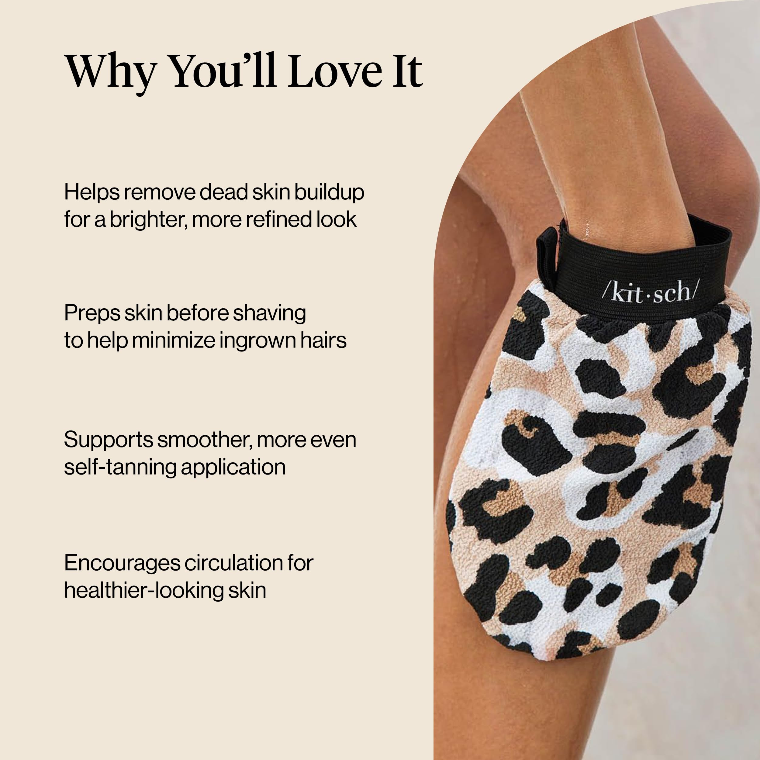 Kitsch Exfoliating Glove 1pc – Korean Exfoliating Mitt & Deep Exfoliating Body Scrubber for Shower, Bath | Body Exfoliator Glove, Dead Skin Remover | Skin Care for Smooth Skin - Leopard