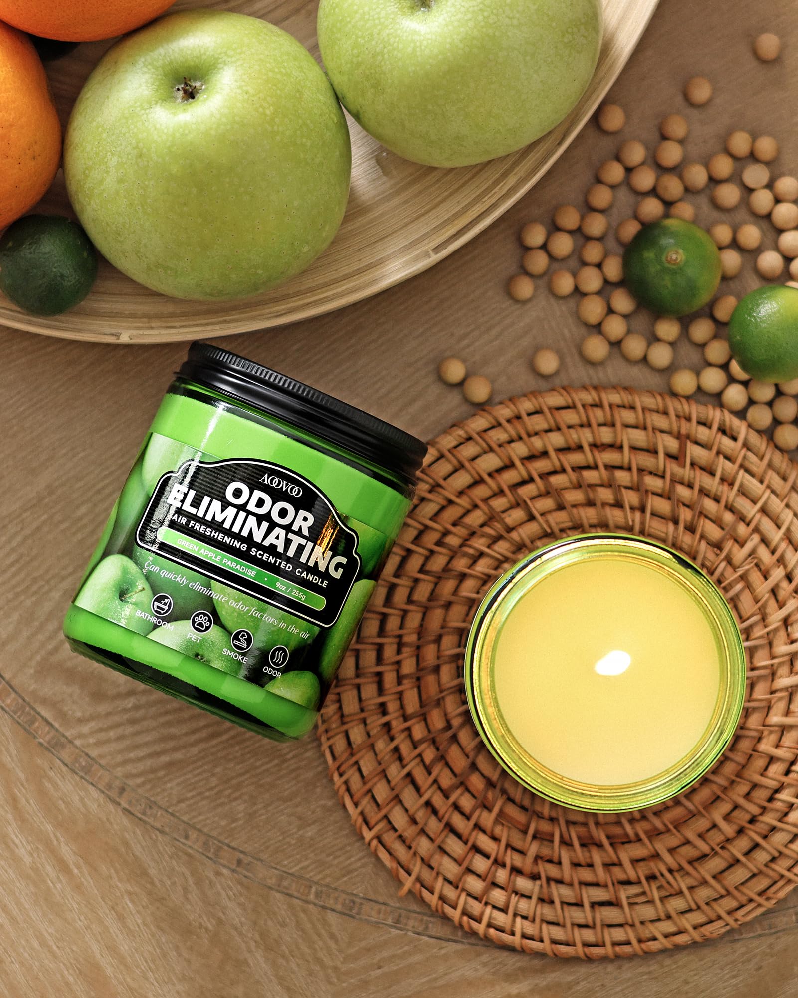 AOOVOO 4 Pack Citrus Lemon Odor Eliminating Highly Fragranced Candle Set - Eliminates 95% of Pet, Smoke, Food, and Other Smells Quickly, Non Toxic Air Freshing Soy Candle