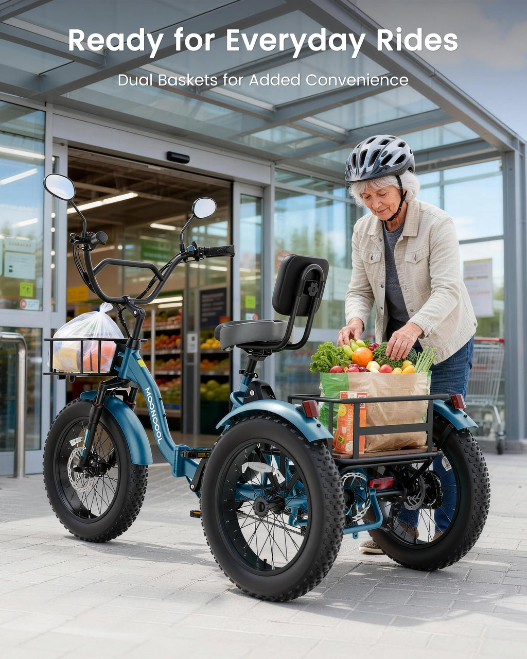 MOONCOOL Electric Tricycle for Adults, 20" x 4" Fat Tire Folding Electric Trike, 48V 500W 3 Wheel Electric Bike, 7 Speed E Trikes for Adults with Removable Battery, Aluminum Frame & Large Basket