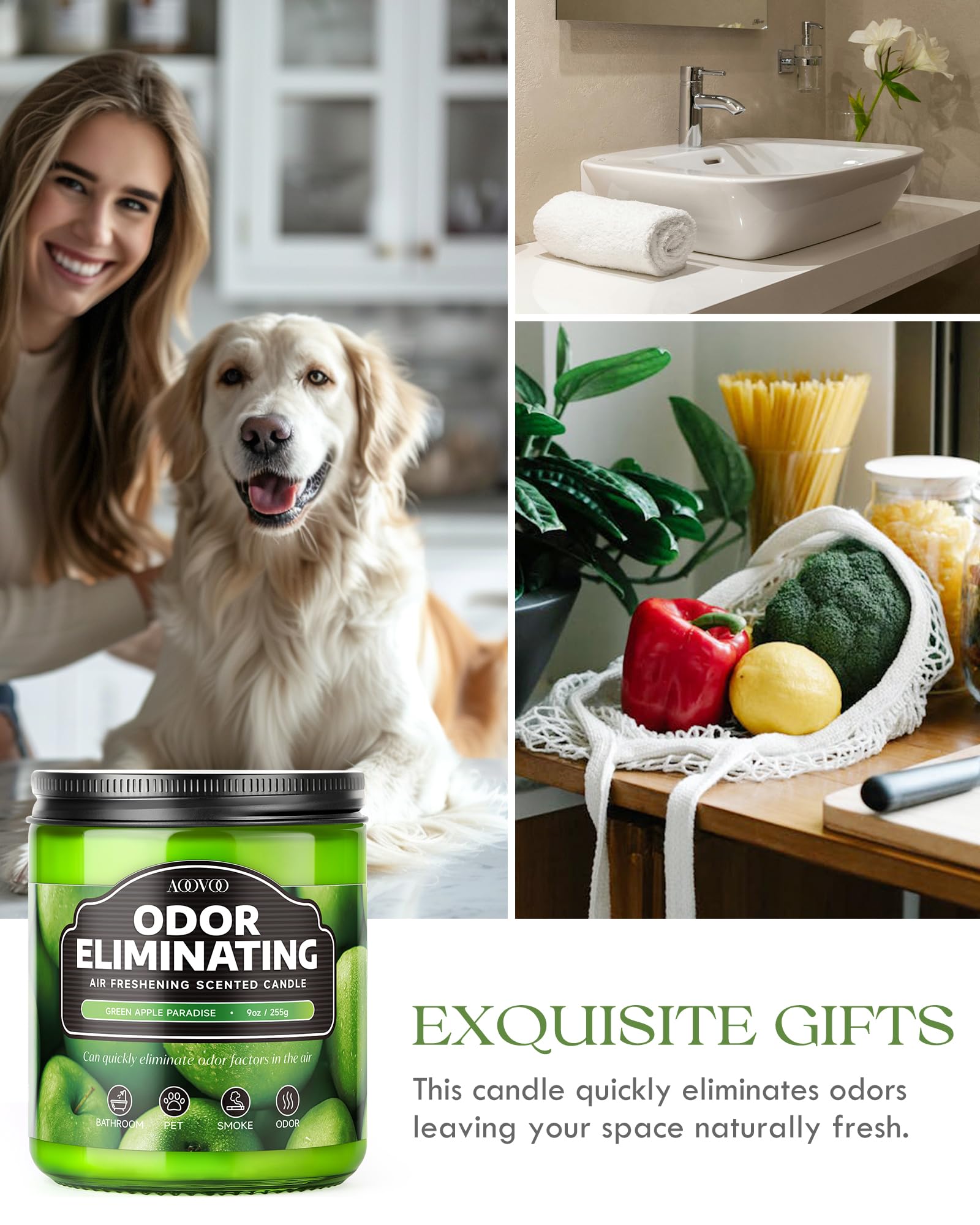 AOOVOO 4 Pack Citrus Lemon Odor Eliminating Highly Fragranced Candle Set - Eliminates 95% of Pet, Smoke, Food, and Other Smells Quickly, Non Toxic Air Freshing Soy Candle
