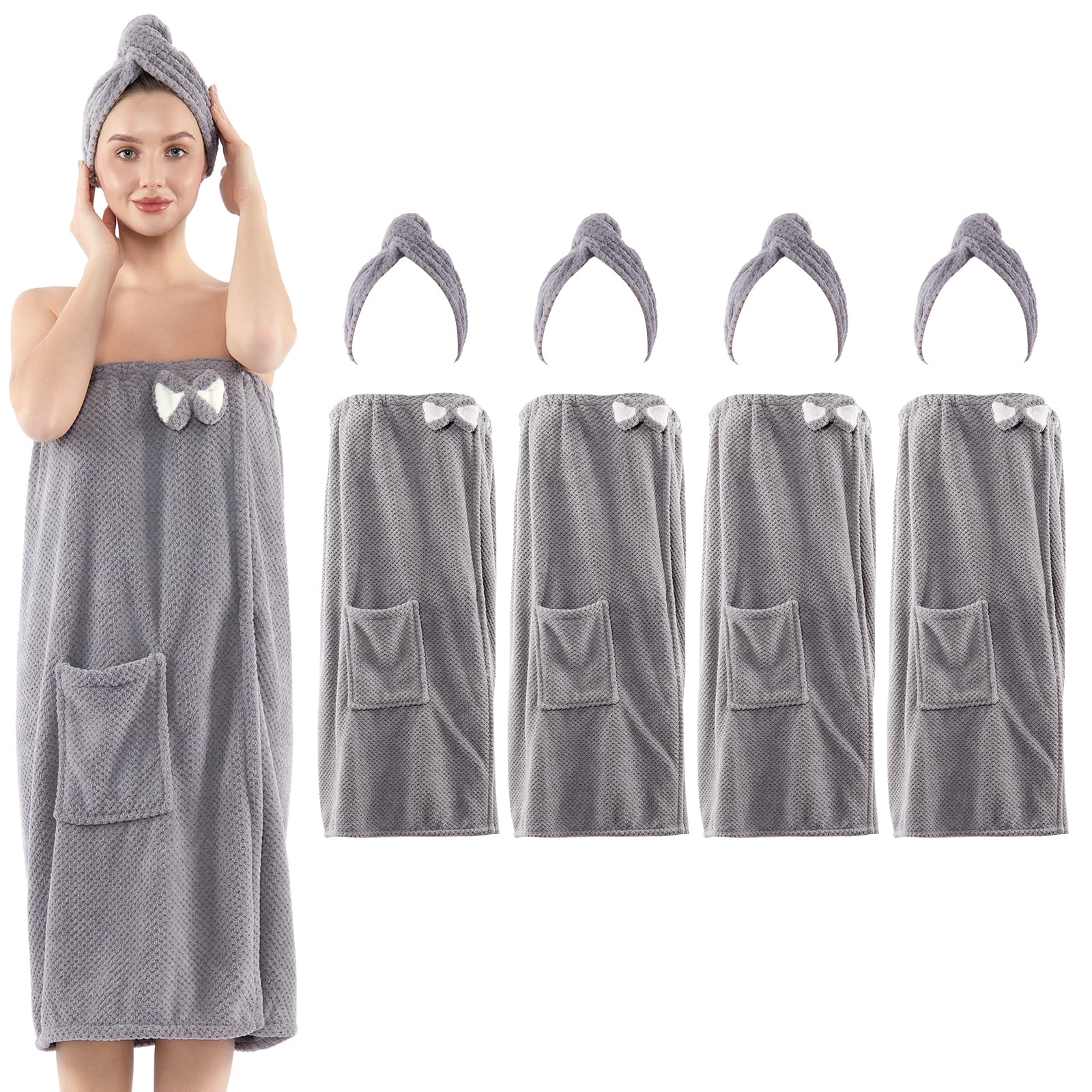 Spa Robe Bath wrap Towels for Women and Hair Drying Towel Waffle Spa Wraps with Pocket Adjustable Closure Lightweight Towel Wraps for Bath Shower (4, Purple)
