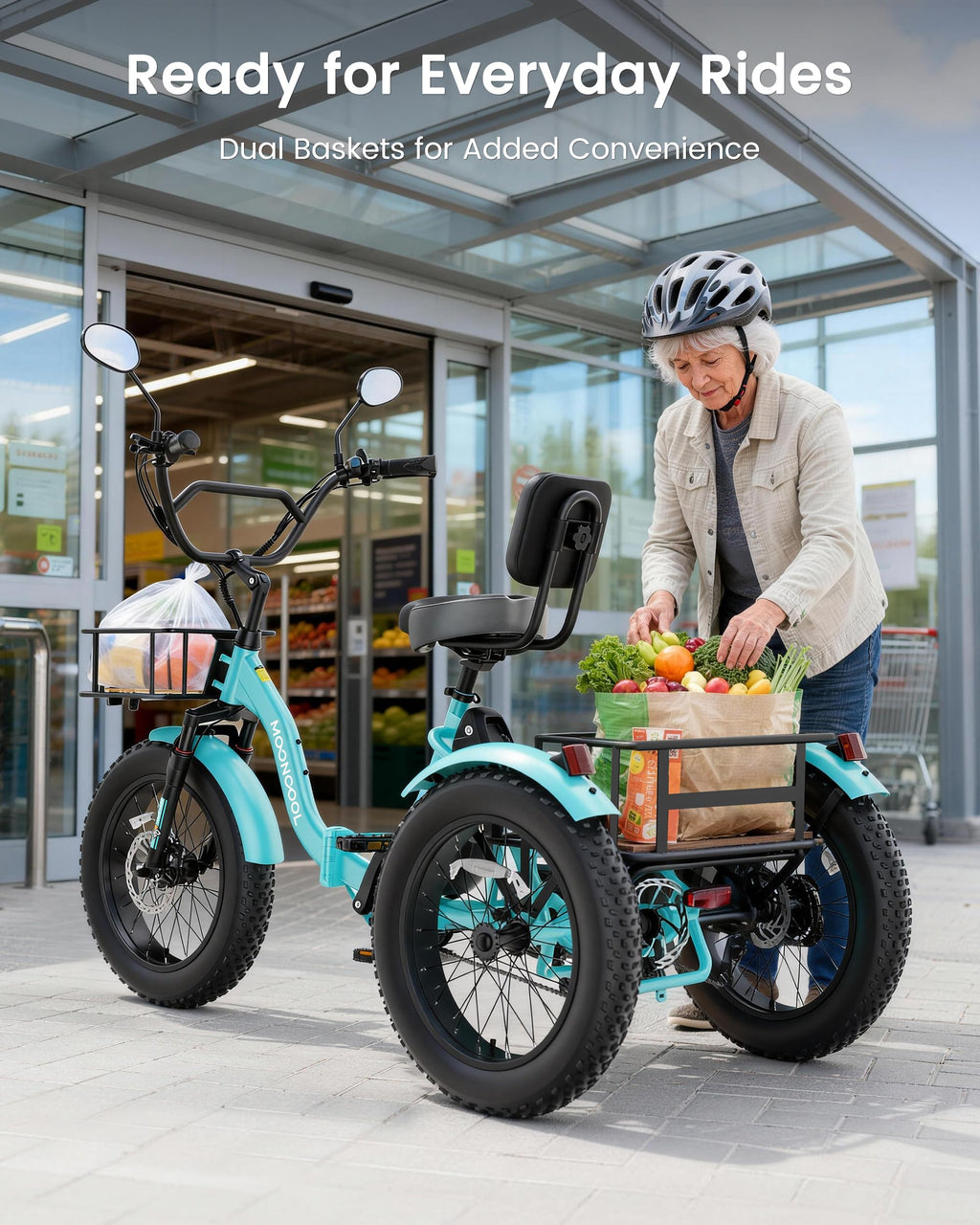 MOONCOOL Electric Tricycle for Adults, 20" x 4" Fat Tire Folding Electric Trike, 48V 500W 3 Wheel Electric Bike, 7 Speed E Trikes for Adults with Removable Battery, Aluminum Frame & Large Basket