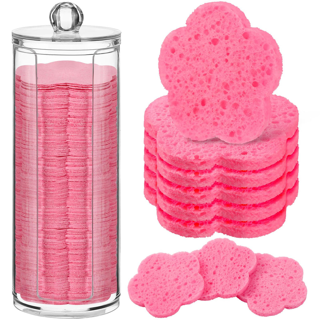 Sieral 120 Pcs Compressed Facial Sponges for Women with Container Disposable Face Sponge Pads for Mask Washing Face Cleansing Exfoliating Pore Esthetician Makeup Removal(Heart,Multicolor)
