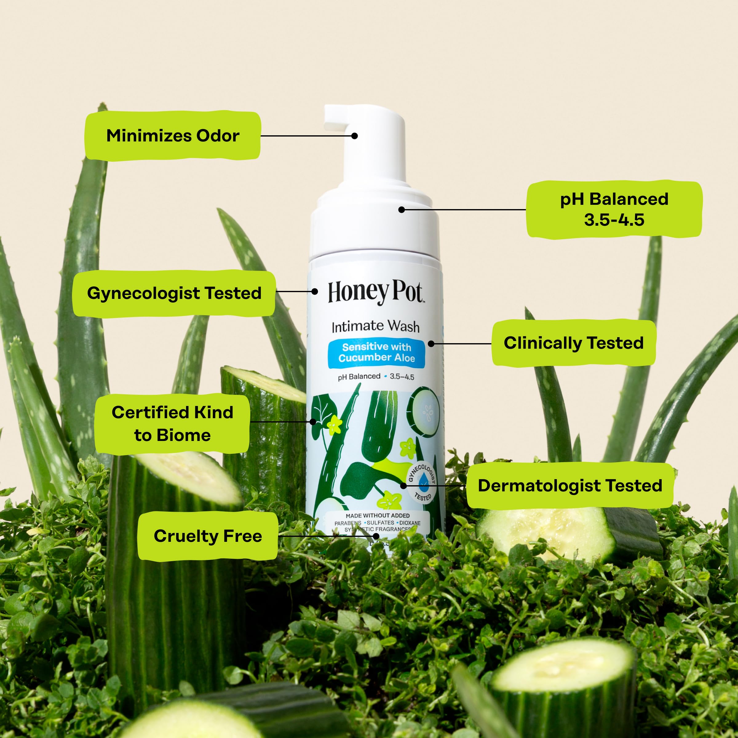 The Honey Pot Company - Feminine Wash - Herbal Infused - Sensitive Skin Types - PH Balanced Plant Based Hygiene Products - Sensitive w/Rosewater - 5.51 Fluid Oz.