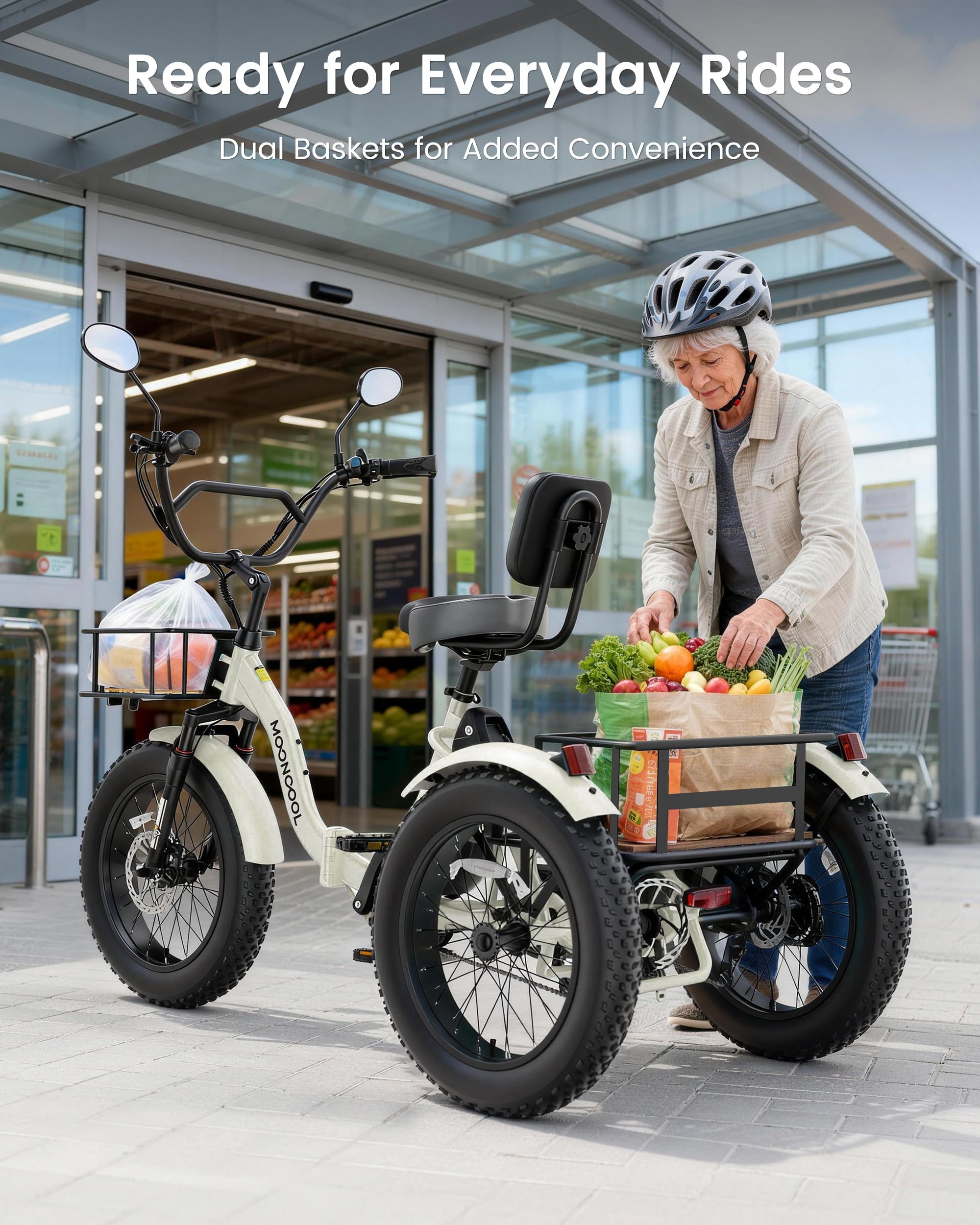 MOONCOOL Electric Tricycle for Adults, 20" x 4" Fat Tire Folding Electric Trike, 48V 500W 3 Wheel Electric Bike, 7 Speed E Trikes for Adults with Removable Battery, Aluminum Frame & Large Basket