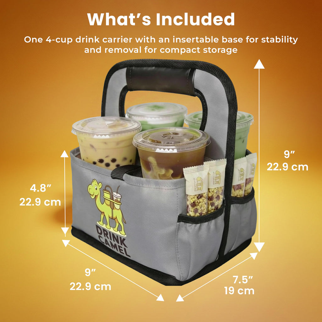 Reusable Drink Carrier with Handle – Durable No-Spill Insulated & Collapsible Beverage Bag with Pockets, Portable Caddy for On-the-Go Delivery, Travel & Car Use (6 Cup Carrier, Jet Black)