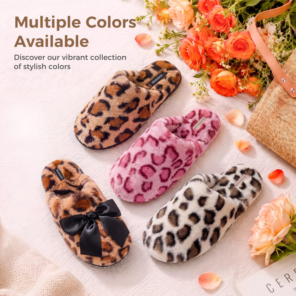 Snug Leaves Women's Fuzzy Scuff Slippers Soft Comfy Memory Foam Non-slip Indoor House Shoes