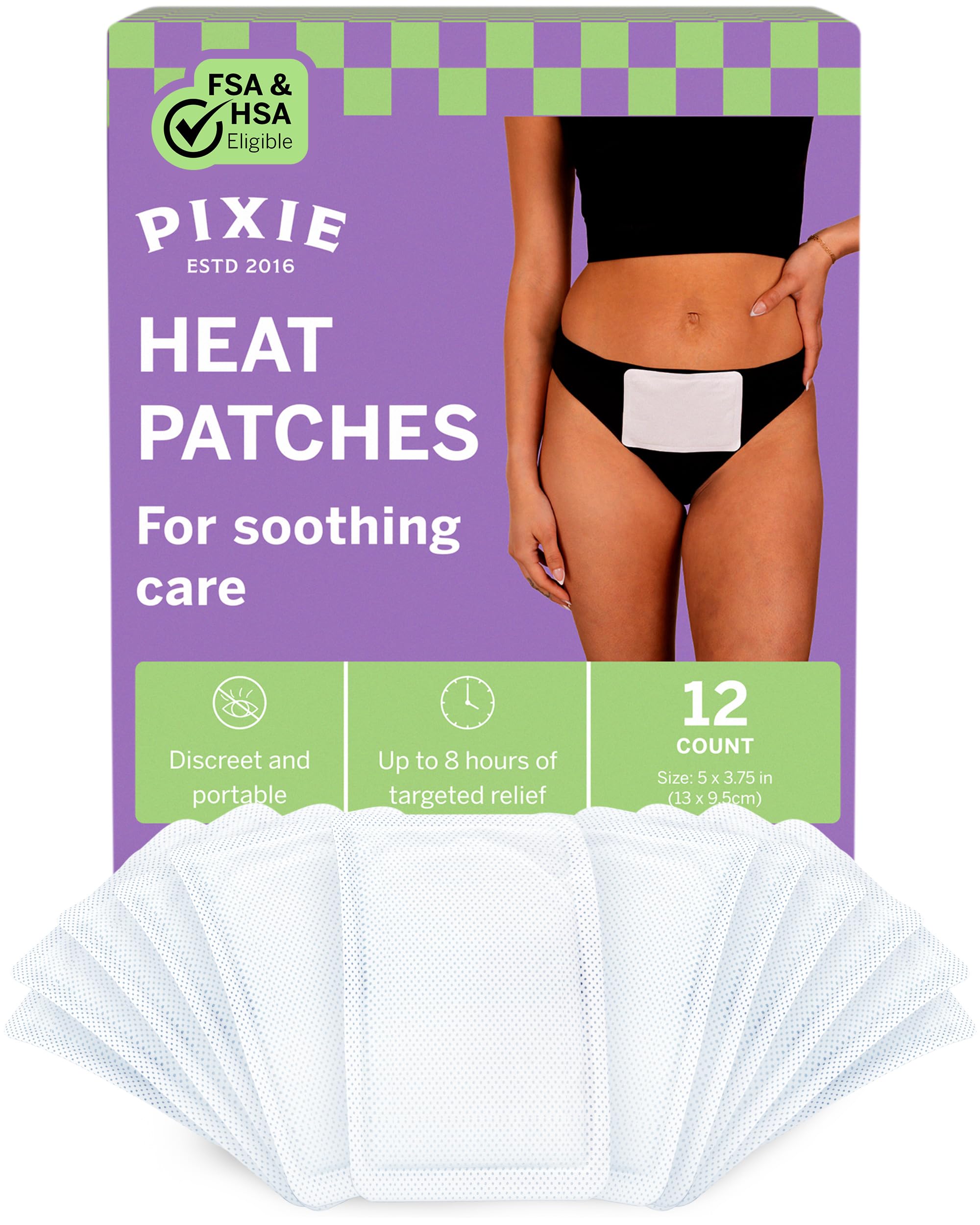 Pixie Period Cramps Menstrual Pain Relief Heat Patches - Lower Abdominal & Back Ache Therapy - Natural Alternative to Lidocaine ICY Hot - Up to 8 Hours - 3 Count Discreet Disposable Heat Pads