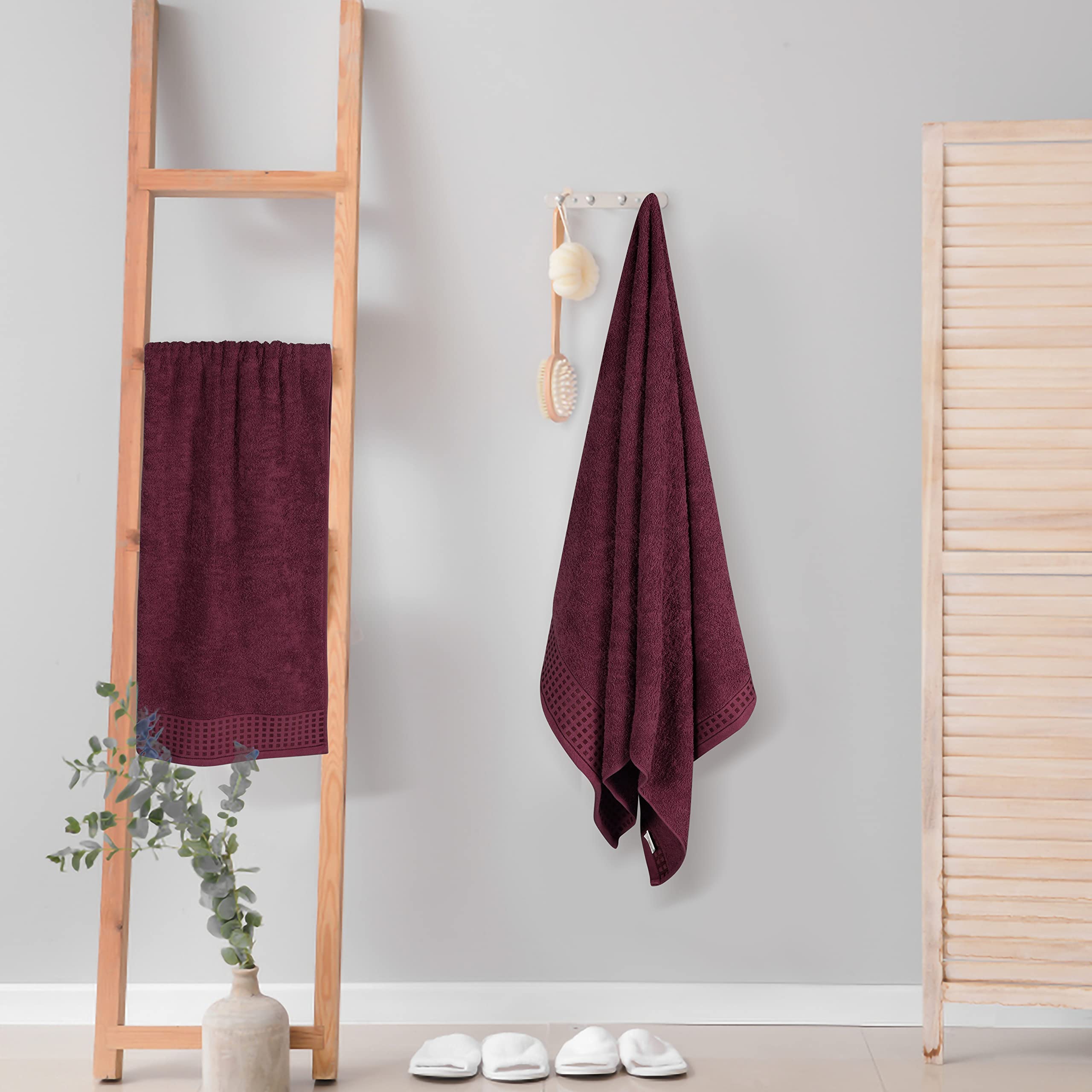GLAMBURG 100% Cotton Ultra Soft 6 Pack Towel Set, Contains 2 Bath Towels 28x55 Inches, 2 Hand Towels 16x24 Inches & 2 Wash Coths 12x12 Inches, Compact Absorbent Lightweight & Quickdry - Pink