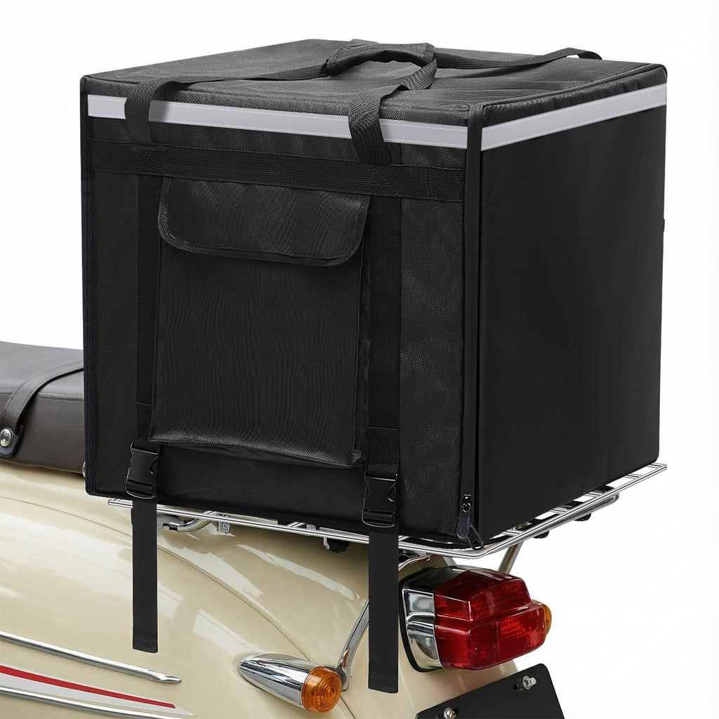 CroBlissful Huge Heat Insulation Food Delivery Bag for Motorcycle, Big Pizza Delivery Bags for Bicycle/scooter, 2 Layers, Rigid Frame(Side Loading,20 x 20 x 20 Inches)