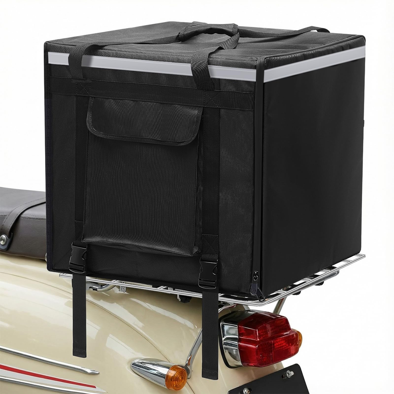 CroBlissful Huge Heat Insulation Food Delivery Bag for Motorcycle, Big Pizza Delivery Bags for Bicycle/scooter, 2 Layers, Rigid Frame(Side Loading,20 x 20 x 20 Inches)