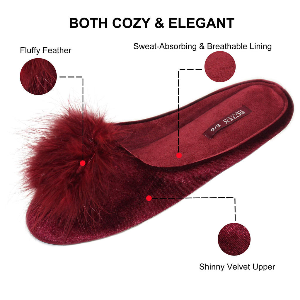 BCTEX COLL Women's Cozy Velvet Memory Foam House Slipper, Ladies Fuzzy Bedroom Slipper Non-slip Sole
