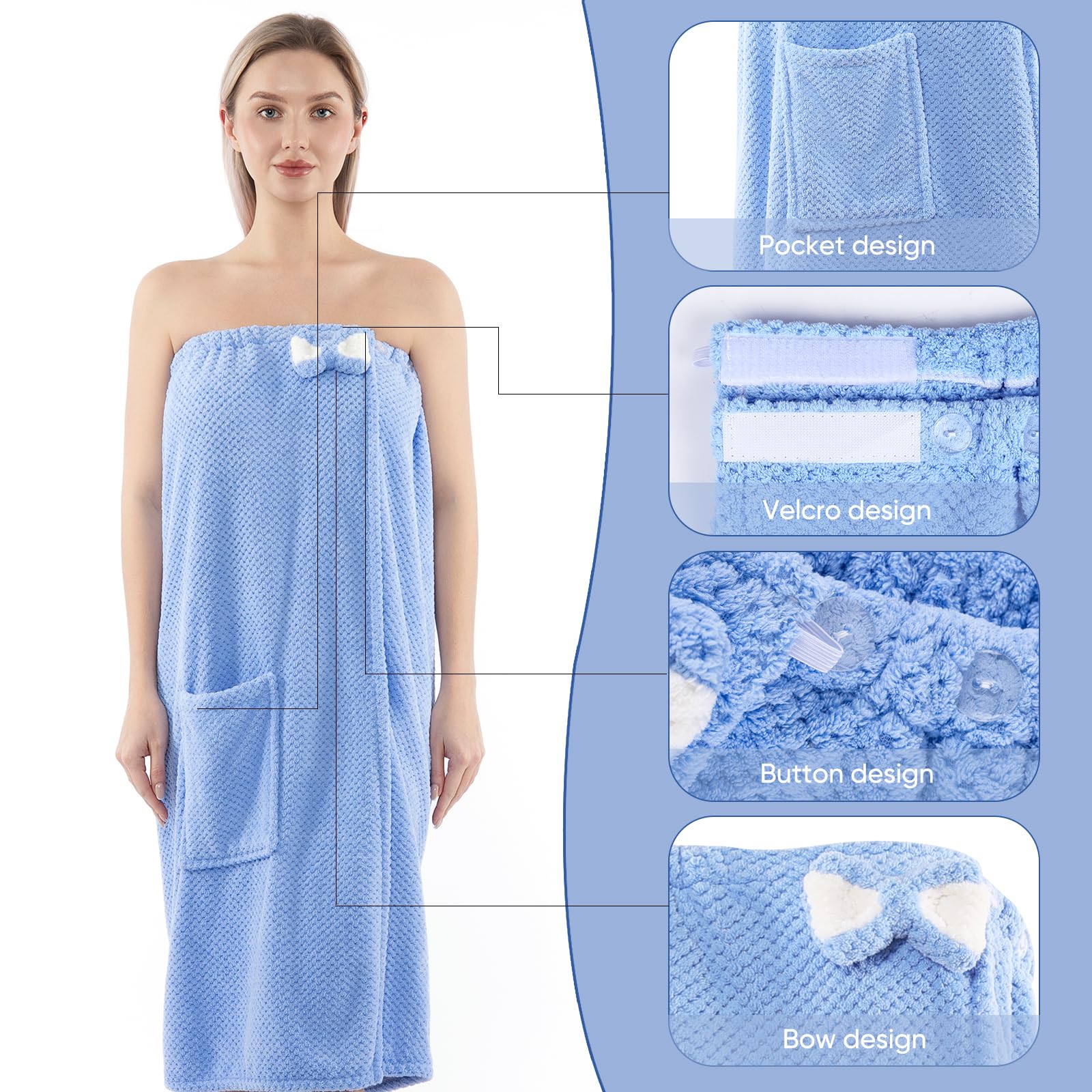 Spa Robe Bath wrap Towels for Women and Hair Drying Towel Waffle Spa Wraps with Pocket Adjustable Closure Lightweight Towel Wraps for Bath Shower (4, Purple)