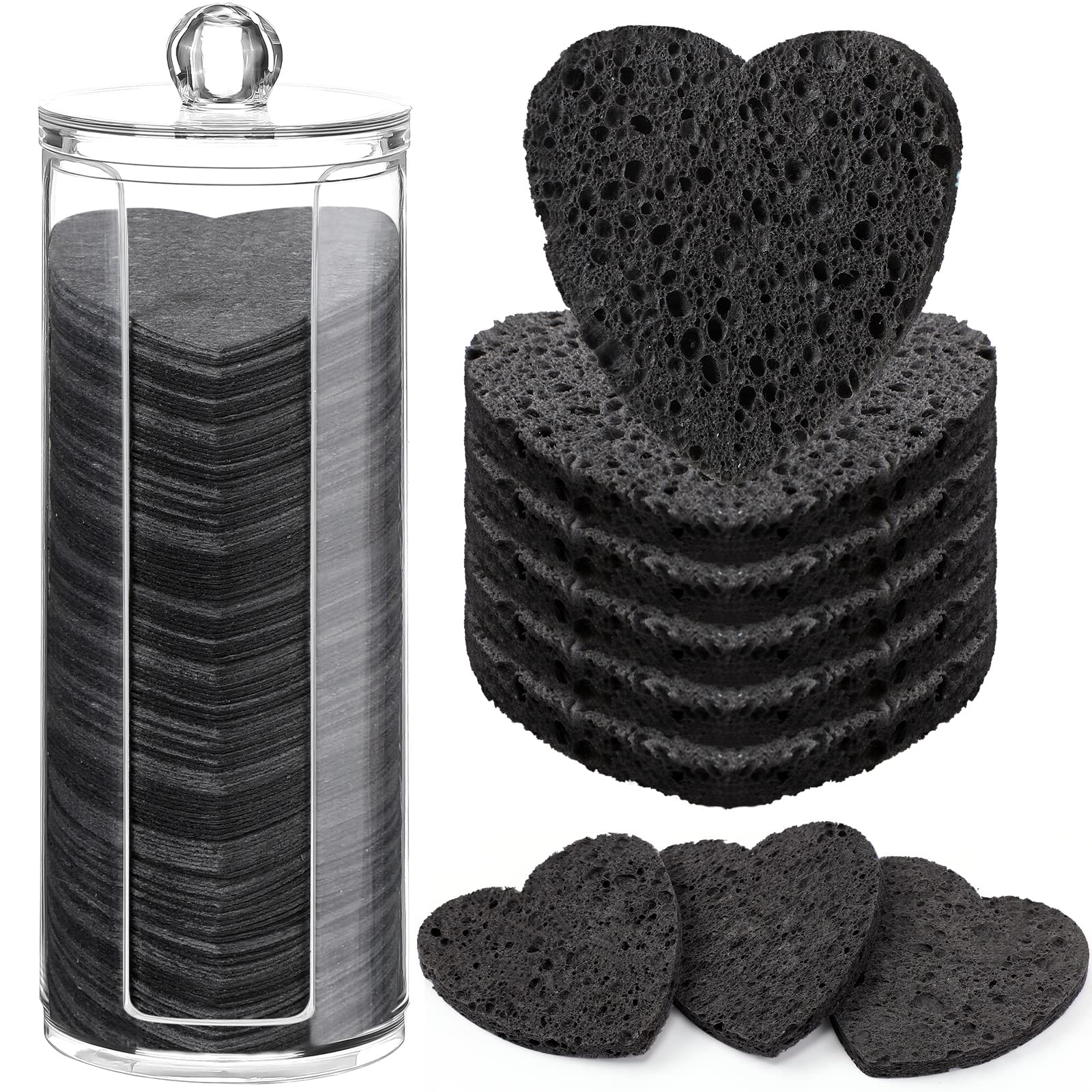 Sieral 120 Pcs Compressed Facial Sponges for Women with Container Disposable Face Sponge Pads for Mask Washing Face Cleansing Exfoliating Pore Esthetician Makeup Removal(Heart,Multicolor)