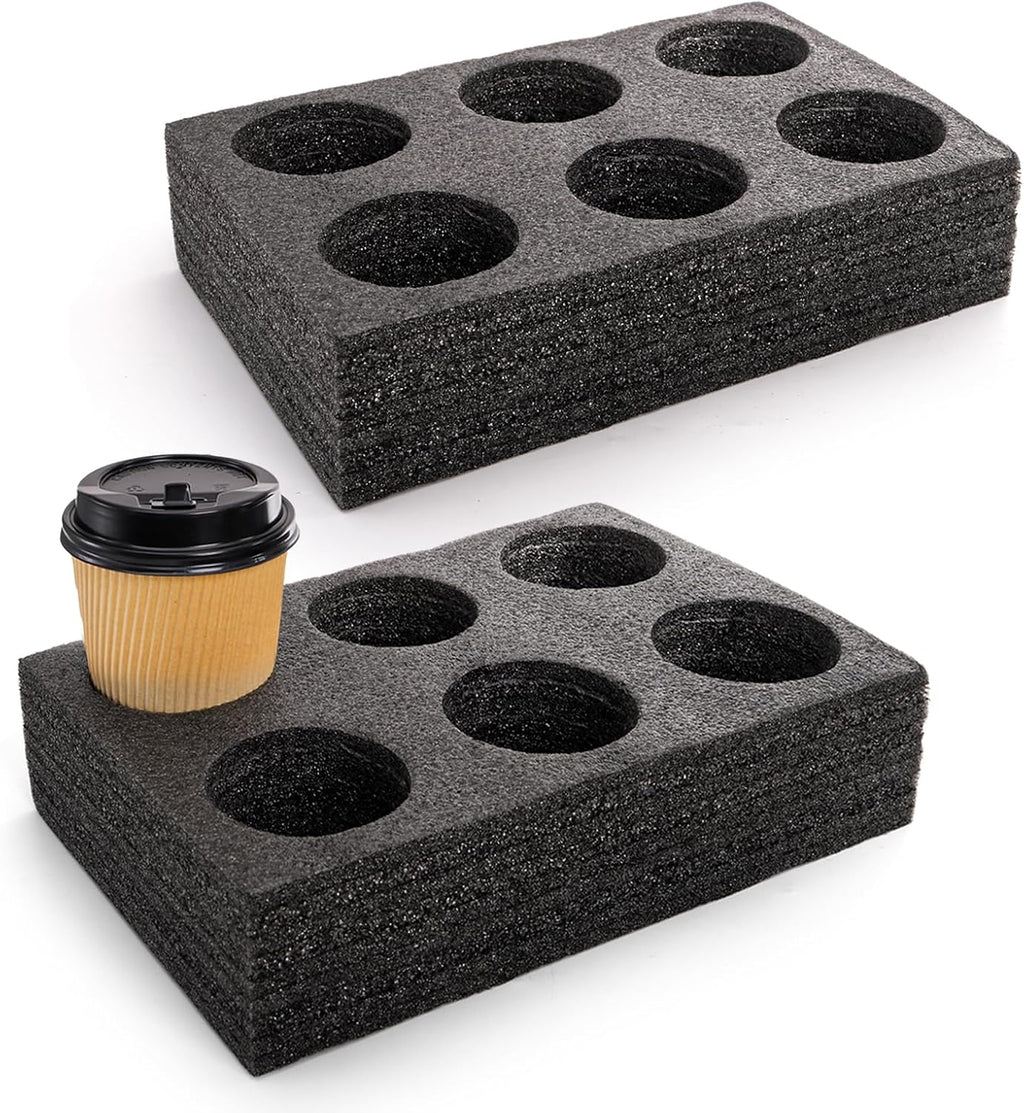 ZOOFOX 2 Pack Drink Carrier for Delivery, 6 Cup Reusable Foam Coffee Tray for Hot and Cold Drinks, to Go Drink Holder for Beverages, Delivery, Take Out, Outdoors
