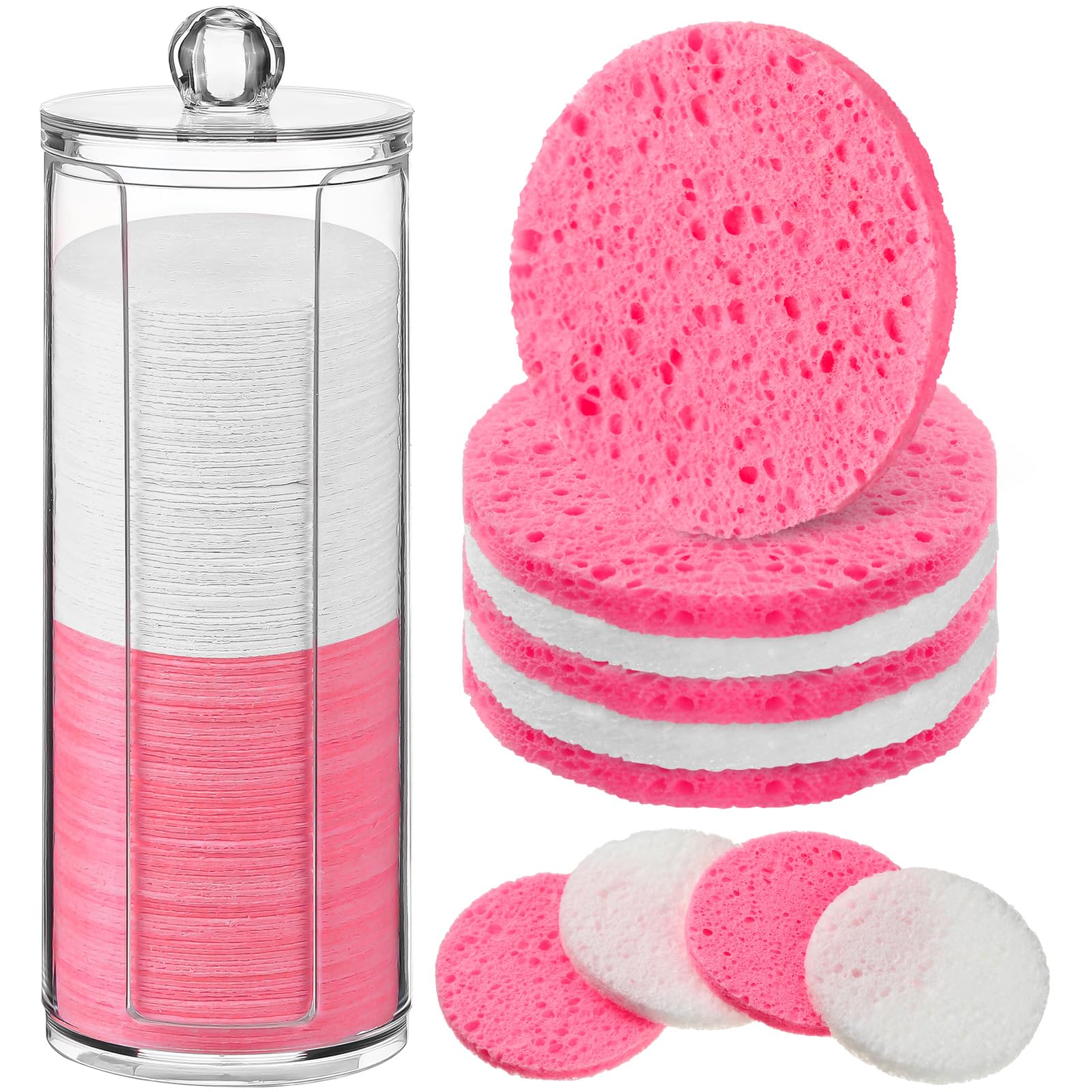 Sieral 120 Pcs Compressed Facial Sponges for Women with Container Disposable Face Sponge Pads for Mask Washing Face Cleansing Exfoliating Pore Esthetician Makeup Removal(Heart,Multicolor)