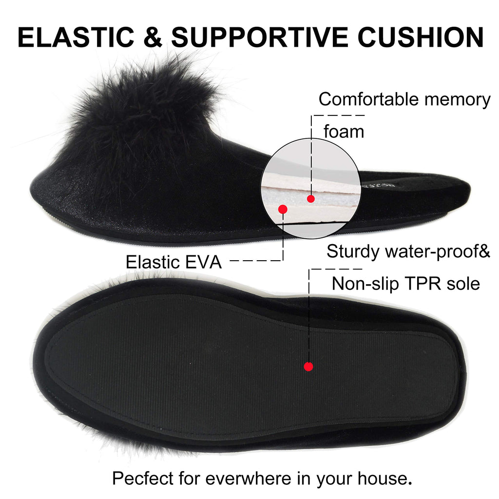 BCTEX COLL Women's Cozy Velvet Memory Foam House Slipper, Ladies Fuzzy Bedroom Slipper Non-slip Sole