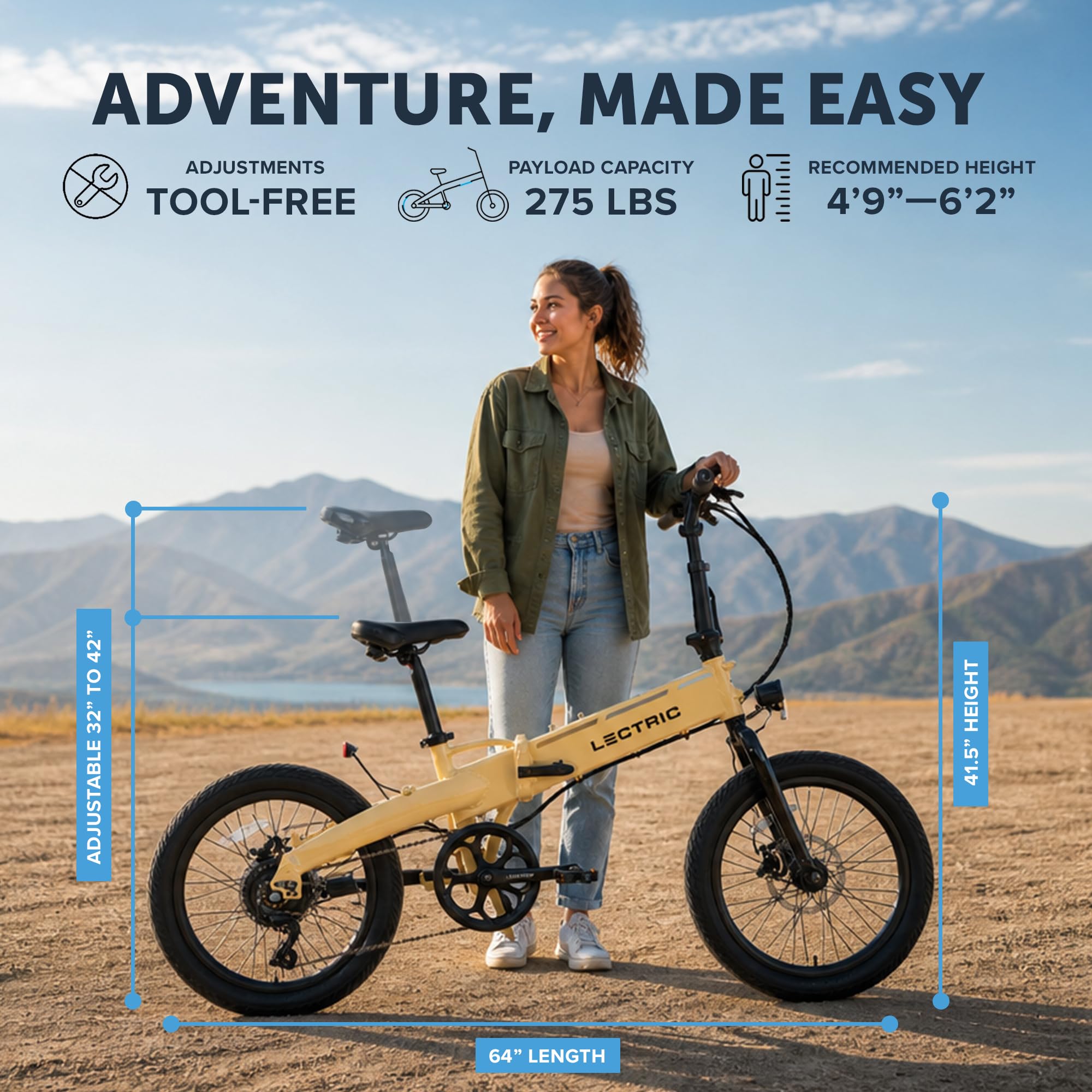LECTRIC XP Lite2 Folding Electric Bike for Adults - Lightweight eBike with a 48V Battery Powers Up to 45-80 Mile Range, 20Mph Peak 819W Motor, Hydraulic Brakes, LCD Display, 5 Pedal Assist & Throttle