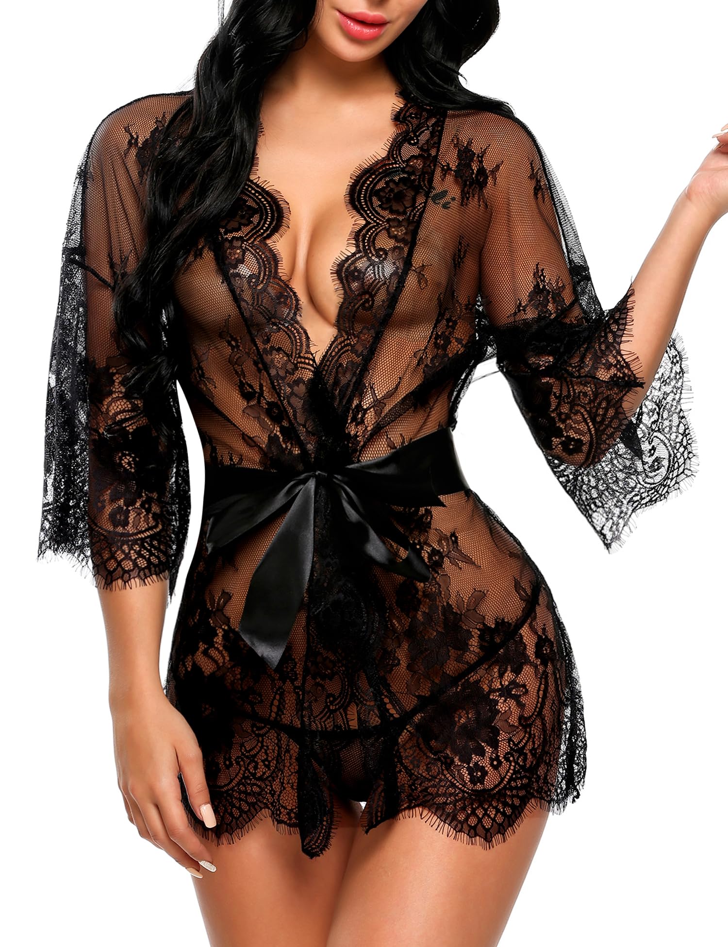 Avidlove Women's Lace Kimono Robe Babydoll Lingerie Mesh Nightgown S-5XL