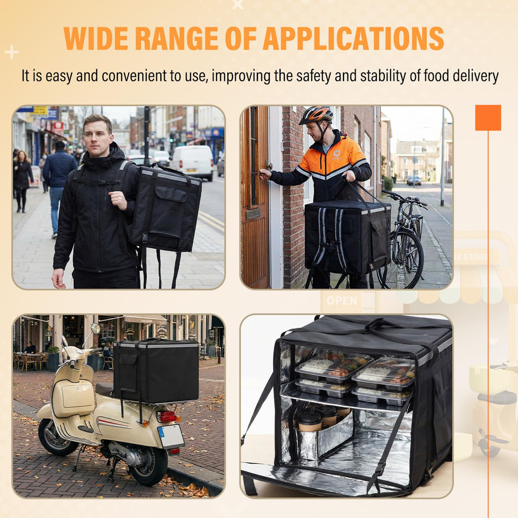 CroBlissful Huge Heat Insulation Food Delivery Bag for Motorcycle, Big Pizza Delivery Bags for Bicycle/scooter, 2 Layers, Rigid Frame(Side Loading,20 x 20 x 20 Inches)
