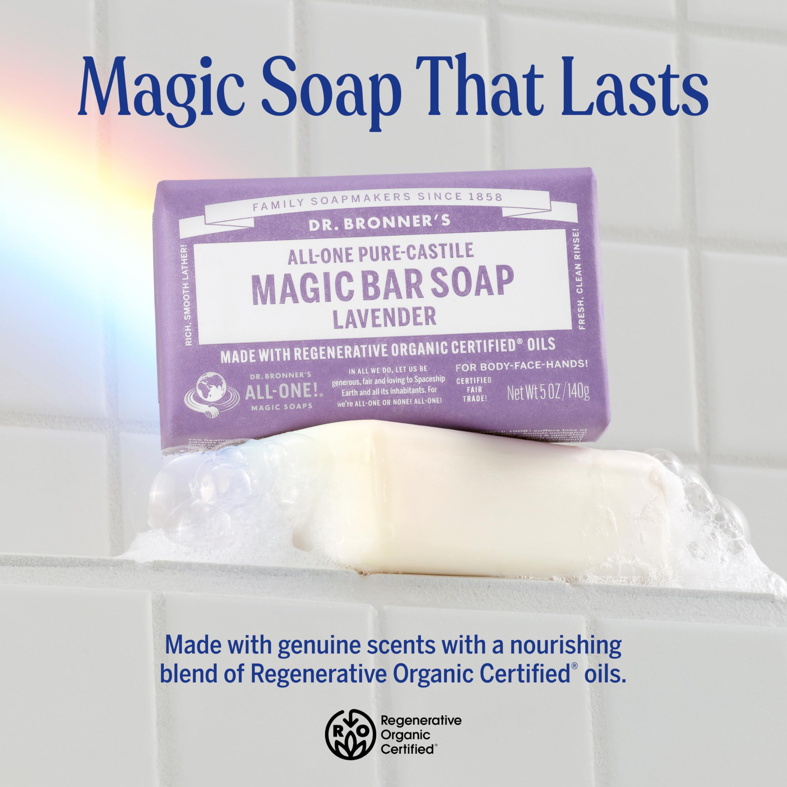 Dr. Bronner's Pure-Castile Magic Bar Soaps (5 Ounce Variety Gift Pack) Almond, Unscented, Lavender, Peppermint, Citrus, Rose - Made with Regenerative Organic Certified Oils, Vegan, Non-GMO