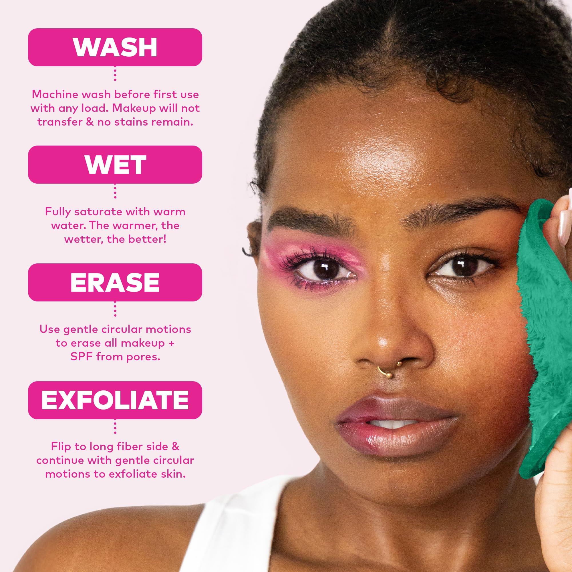 The Original MakeUp Eraser PRO, Effortlessly Remove All Makeup Using Only Water, Including Waterproof Mascara, Eyeliner, Foundation, Lipstick, Sunscreen,and More! Original Pink, 1ct.