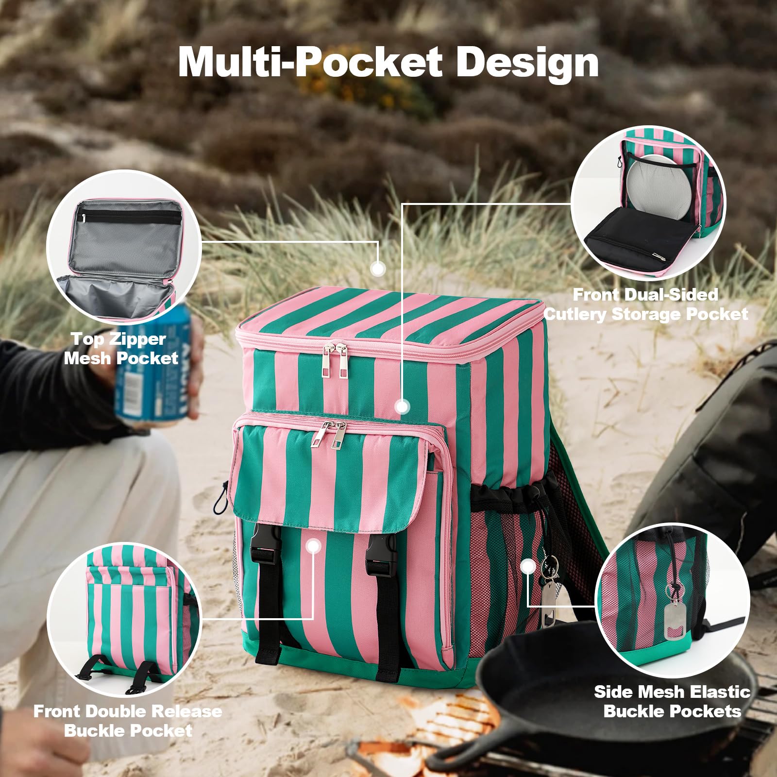 DYSHAYEN Cooler Backpack,Lightweight Backpack Cooler Insulated Leak Proof,30 Cans Soft Cooler Bag for Beach,Camping,Beach,Picnic,Lunch