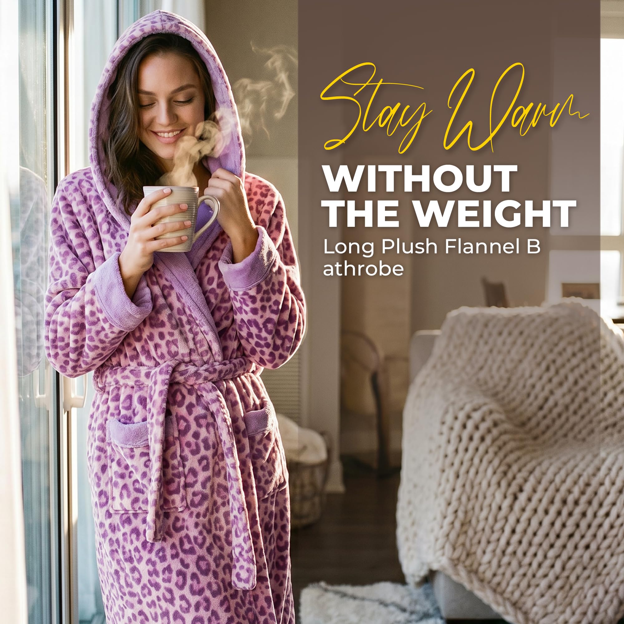U2SKIIN Womens Hooded Fleece Robes, Soft Plush Long Bathrobe, Comfy Housecoat for Womens