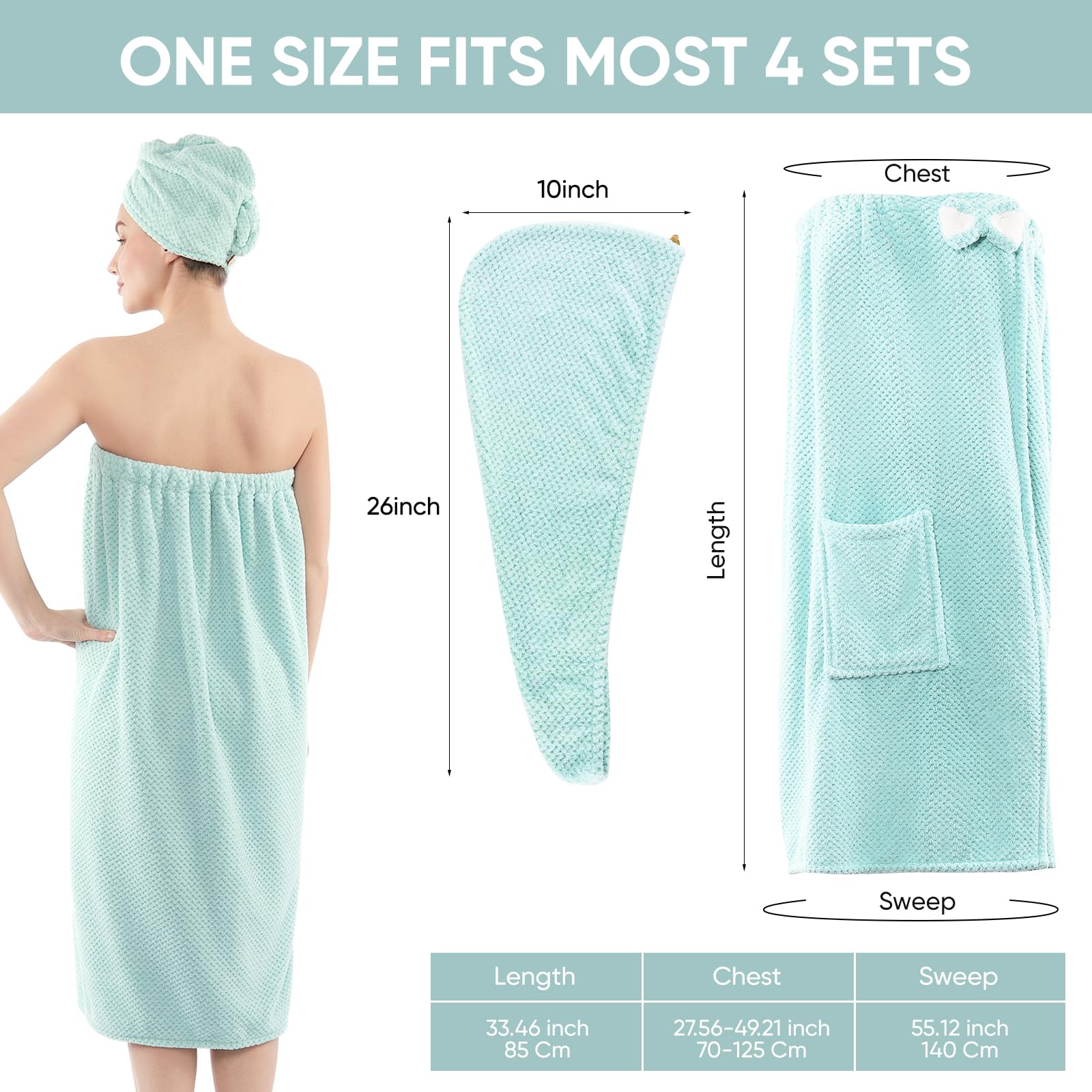 Spa Robe Bath wrap Towels for Women and Hair Drying Towel Waffle Spa Wraps with Pocket Adjustable Closure Lightweight Towel Wraps for Bath Shower (4, Purple)