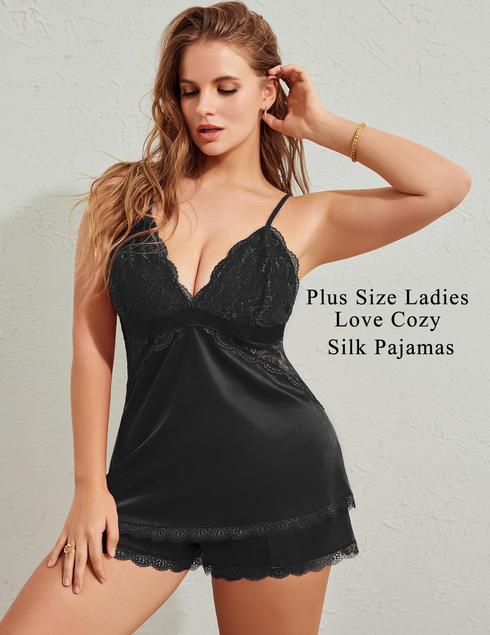 Avidlove Women Sleepwear Satin Pajamas Set Lace Camisole Shorts Nightwear