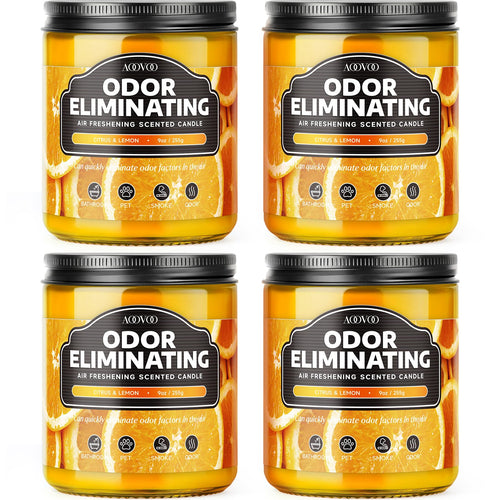 AOOVOO 4 Pack Citrus Lemon Odor Eliminating Highly Fragranced Candle Set - Eliminates 95% of Pet, Smoke, Food, and Other Smells Quickly, Non Toxic Air Freshing Soy Candle