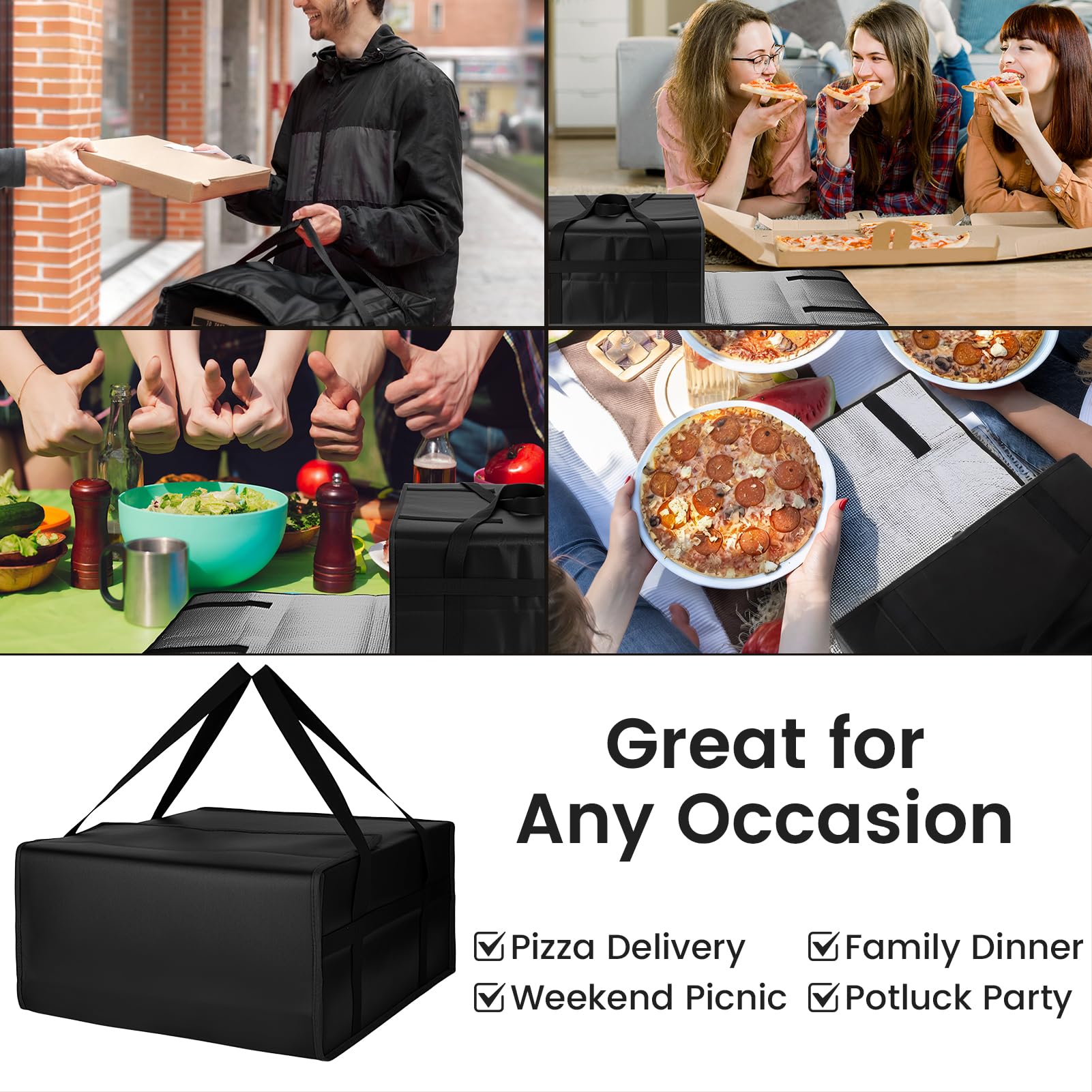 Bodaon Insulated Pizza Delivery Bag, 20" x 20" x 6" Pizza Warmer Bags for Carry Hot, Food Warmers for Parties, Pizza Thermal Insulation, Pizza Carrier for Catering, Red, 1-Pack