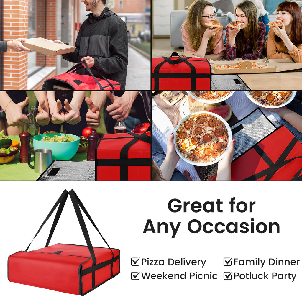 Bodaon Insulated Pizza Delivery Bag, 20" x 20" x 6" Pizza Warmer Bags for Carry Hot, Food Warmers for Parties, Pizza Thermal Insulation, Pizza Carrier for Catering, Red, 1-Pack