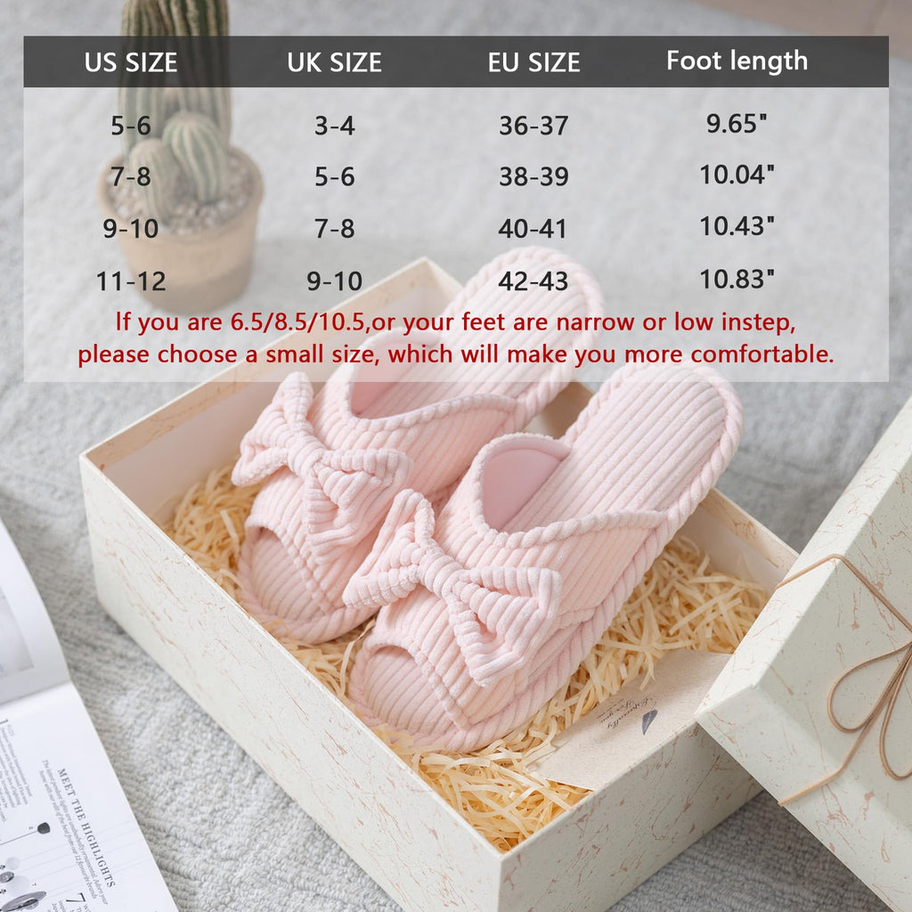 GOEWY Cute Slippers for Women Indoor and Outdoor Cozy Soft Bow Open Toe Womens Slippers with Memory Foam Anti-Skid Sole Slides Spa Birthday Gifts for Women Mom Her Ladies Bridesmaid