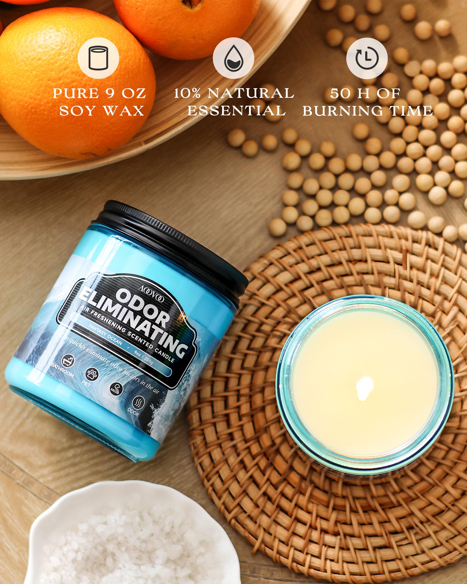 AOOVOO 4 Pack Citrus Lemon Odor Eliminating Highly Fragranced Candle Set - Eliminates 95% of Pet, Smoke, Food, and Other Smells Quickly, Non Toxic Air Freshing Soy Candle