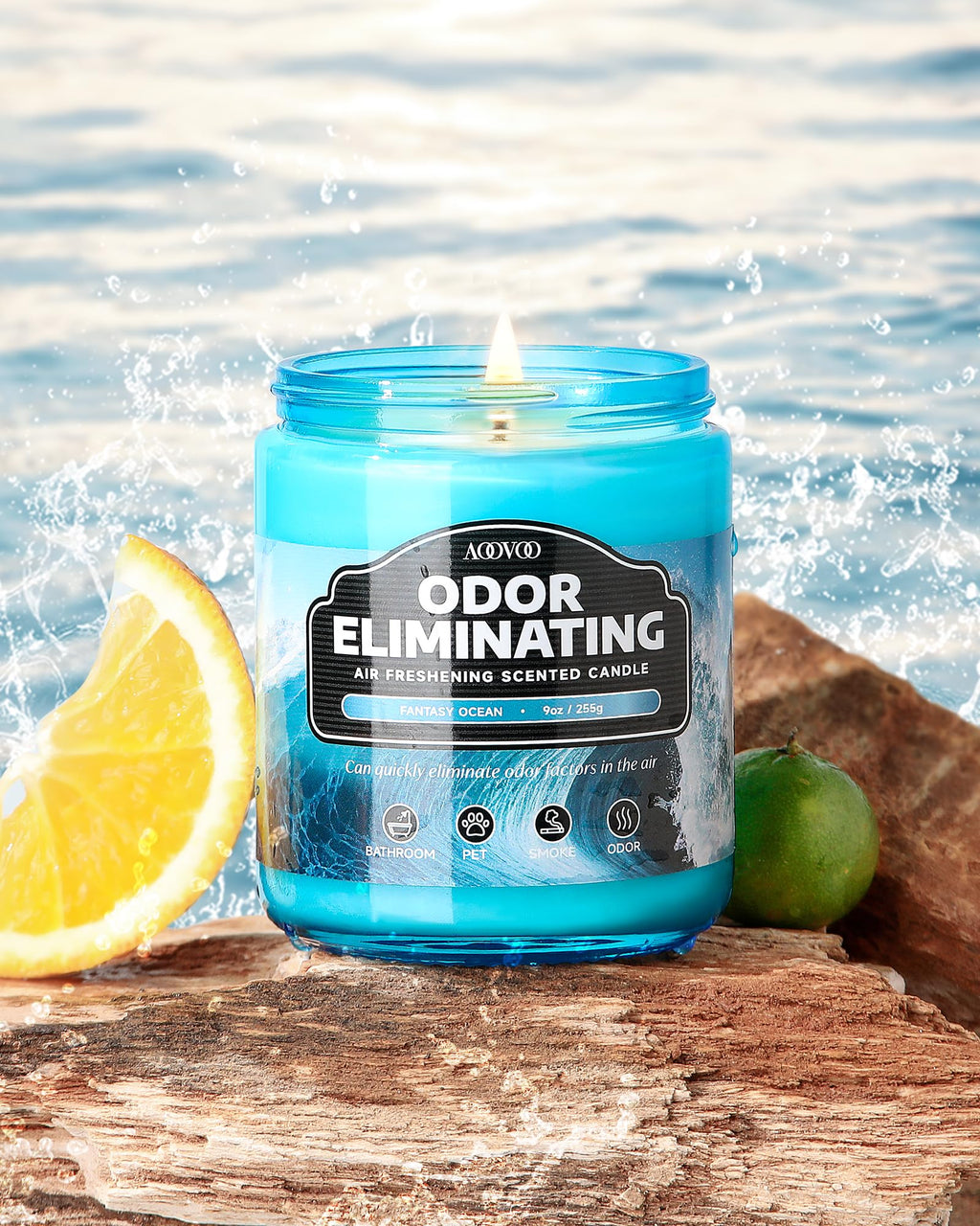 AOOVOO 4 Pack Citrus Lemon Odor Eliminating Highly Fragranced Candle Set - Eliminates 95% of Pet, Smoke, Food, and Other Smells Quickly, Non Toxic Air Freshing Soy Candle