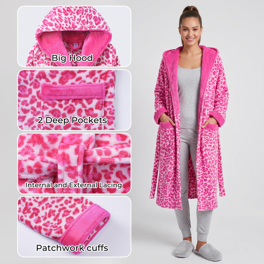 U2SKIIN Womens Hooded Fleece Robes, Soft Plush Long Bathrobe, Comfy Housecoat for Womens