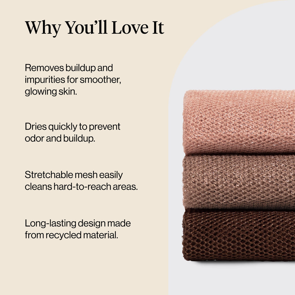 Kitsch African Net Sponge – Exfoliating Body Scrubber for Cleansing & Gentle Daily Exfoliation – Stretchable Bath Sponge for Hard-to-Reach Areas, Long-Lasting Shower Essential - Rosewood, 3 Pcs