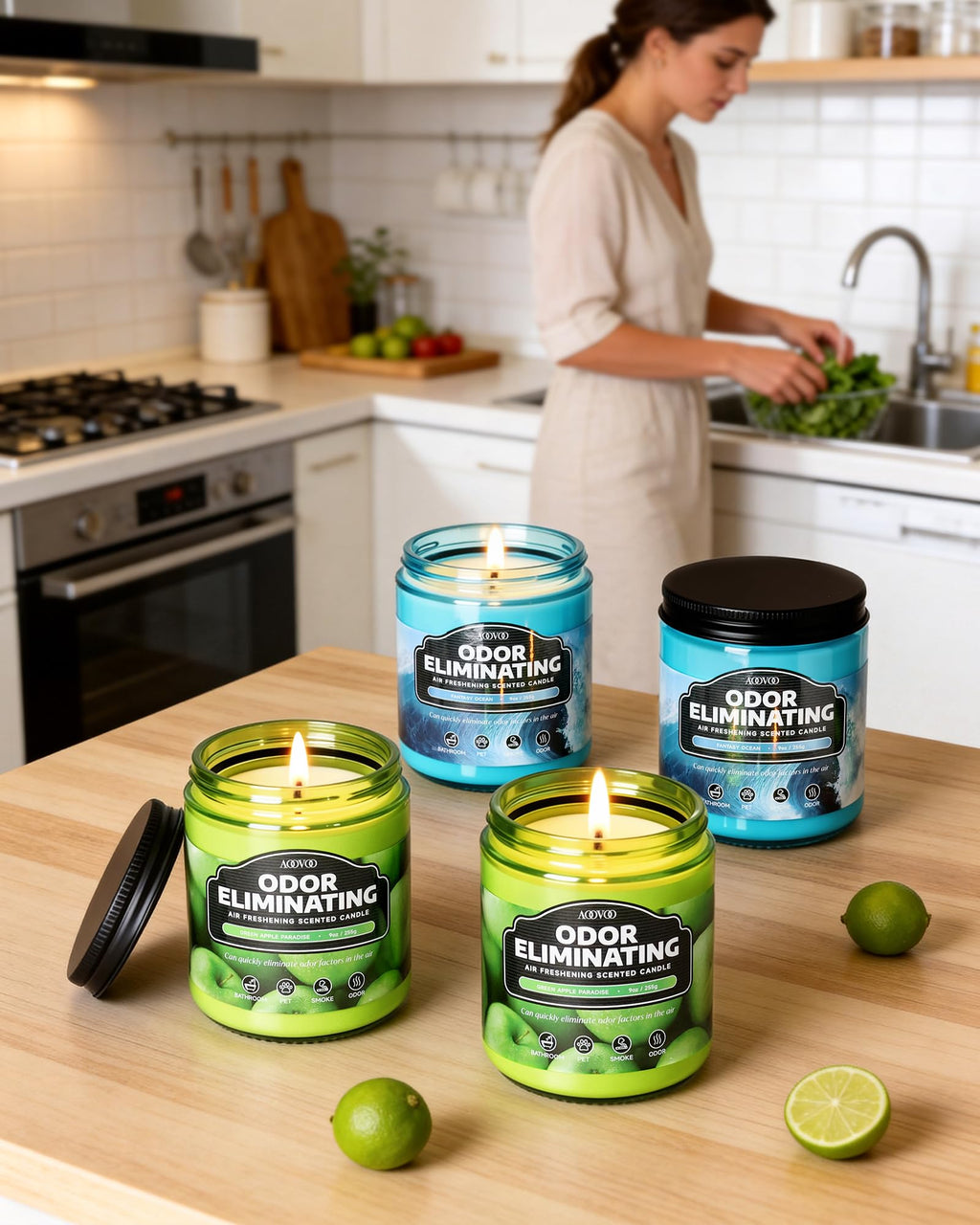 AOOVOO 4 Pack Citrus Lemon Odor Eliminating Highly Fragranced Candle Set - Eliminates 95% of Pet, Smoke, Food, and Other Smells Quickly, Non Toxic Air Freshing Soy Candle