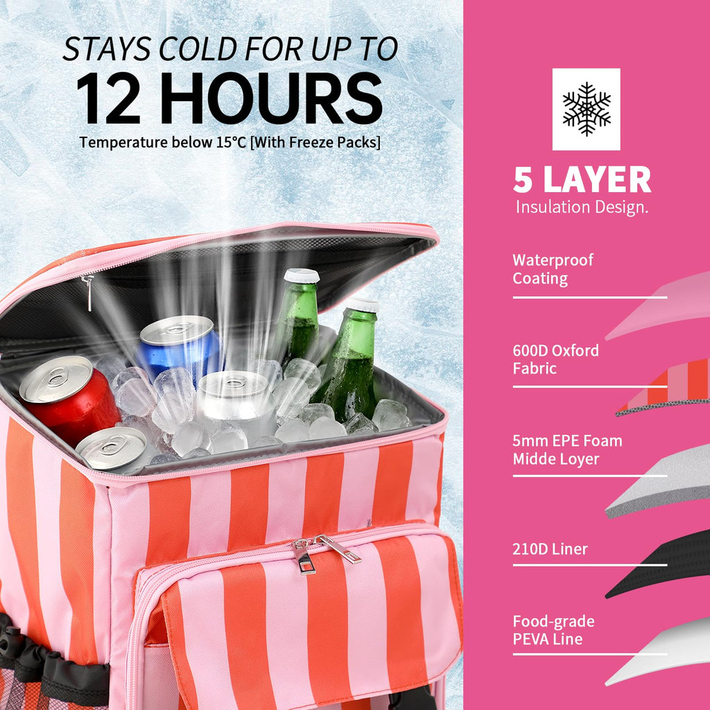 DYSHAYEN Cooler Backpack,Lightweight Backpack Cooler Insulated Leak Proof,30 Cans Soft Cooler Bag for Beach,Camping,Beach,Picnic,Lunch