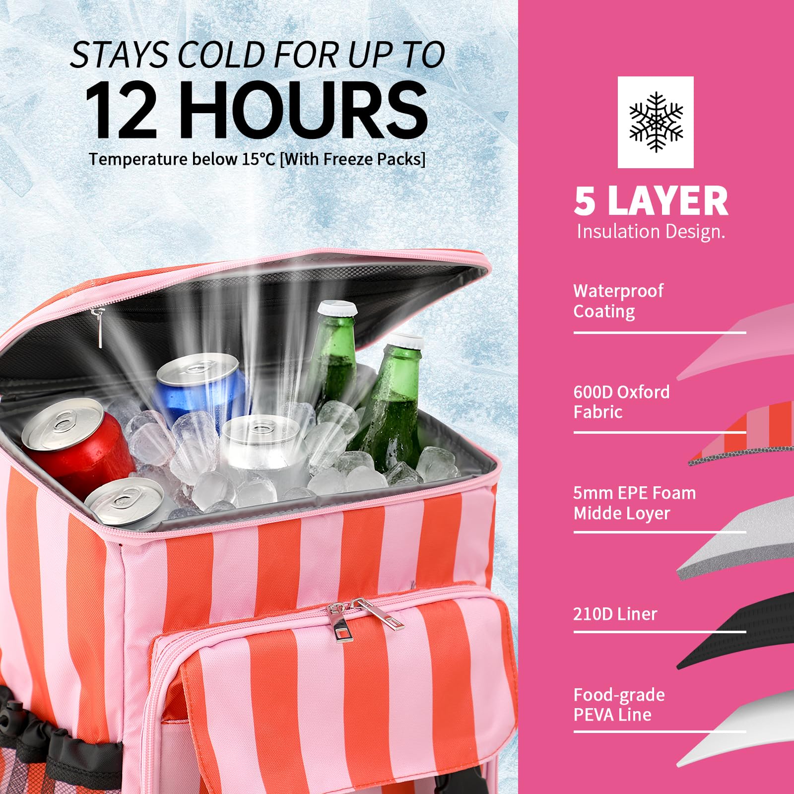 DYSHAYEN Cooler Backpack,Lightweight Backpack Cooler Insulated Leak Proof,30 Cans Soft Cooler Bag for Beach,Camping,Beach,Picnic,Lunch